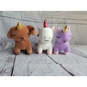 Pixie Crush Unicorn Caticorn Dogicorn Plush Stuffed Animal Lot Whit Purple Brown